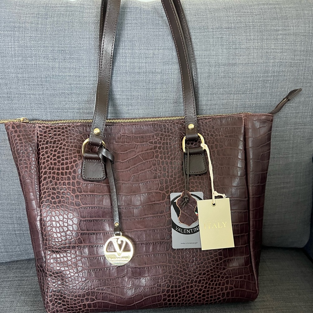 NWT VALENTINA TOP ZIP TOTE SATCHEL HANDBAG ITALIAN LEATHER